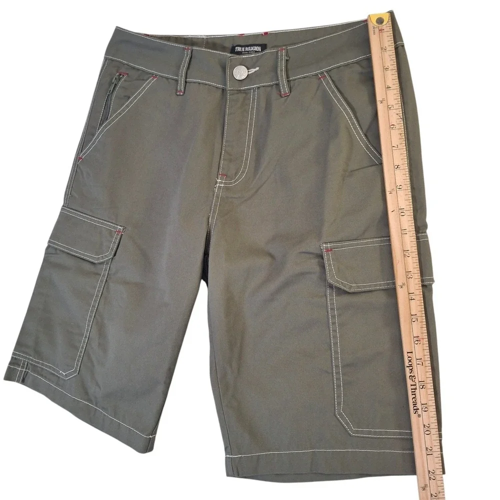 True Religion Cargo Shorts Men's 30 Kalamata Olive Green Contrast Stitch 11